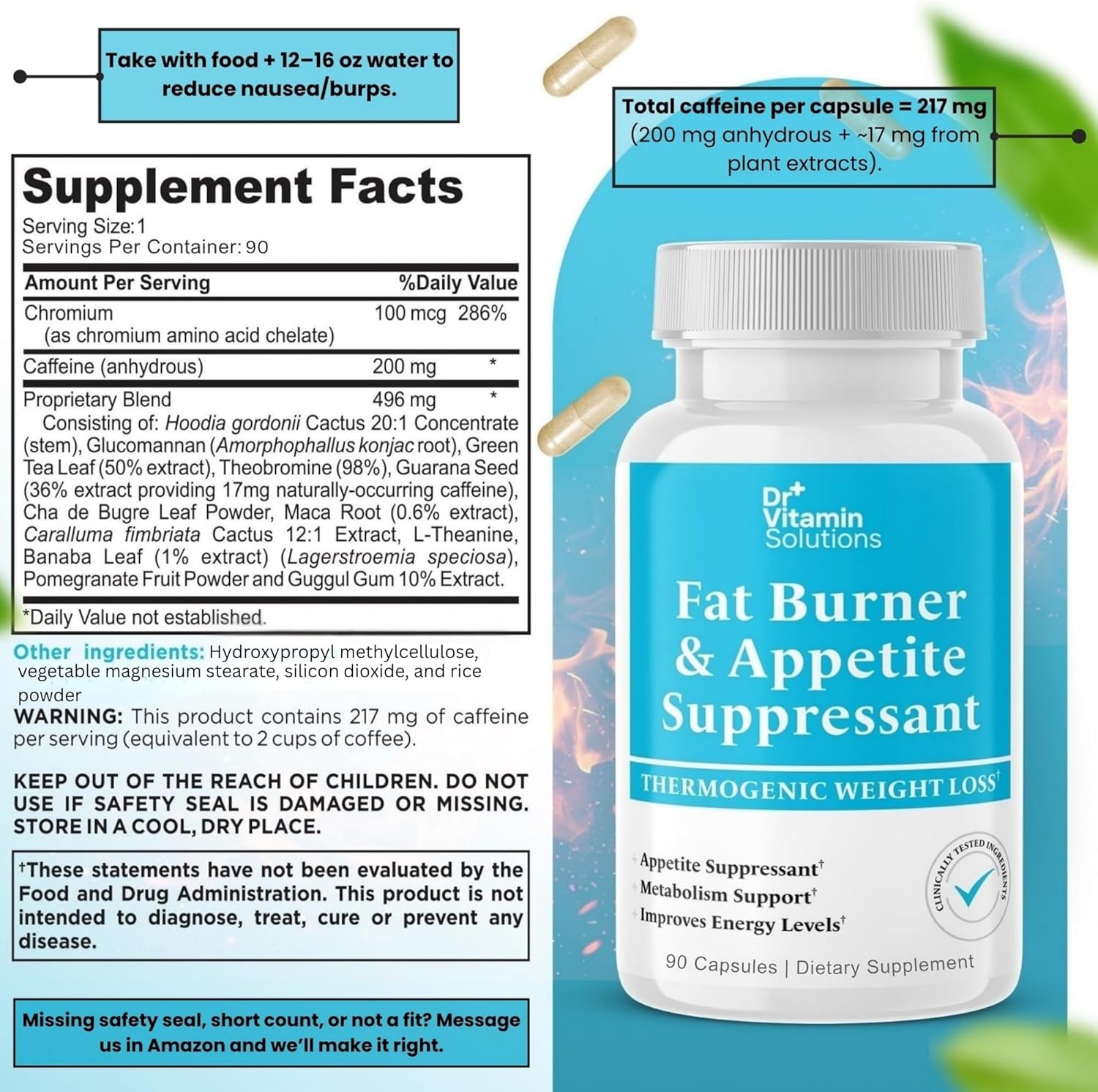 Fat Burner for Women & Men - Appetite Suppressant for Weight Loss - Pills w/Metabolism Booster Thermogenic Weight Loss Supplement - Chromium, Caffeine & Green Tea - 90 Vegan Capsules - Image 2