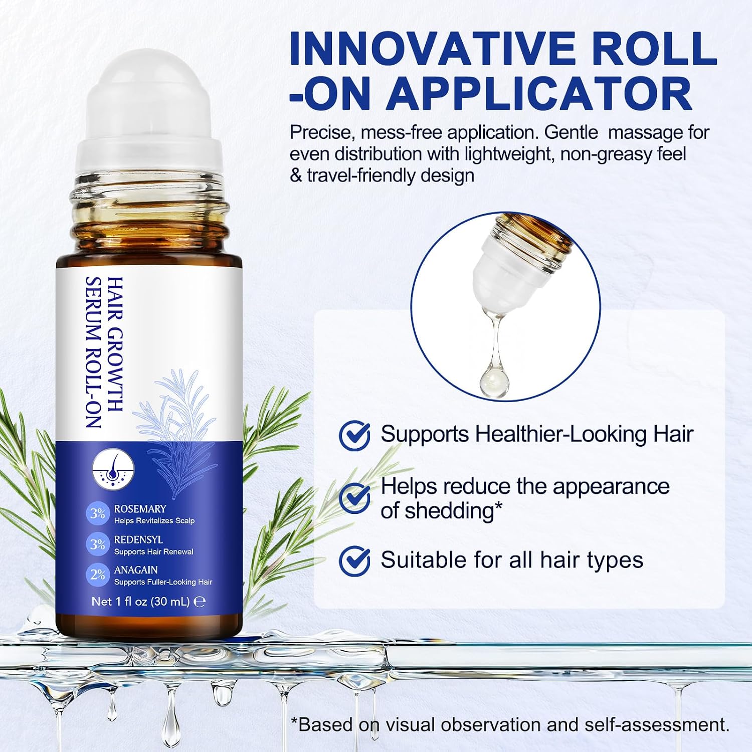 Hair Growth Serum Roll On, 30ml Hair Growth Oil with 3% Rosemary, 3% Redensyl, 2% Anagain, Hair Growth Serum Rosemary Oil for Hair Growth to Help Nourish Hair Follicles, Support Scalp Health - Image 7