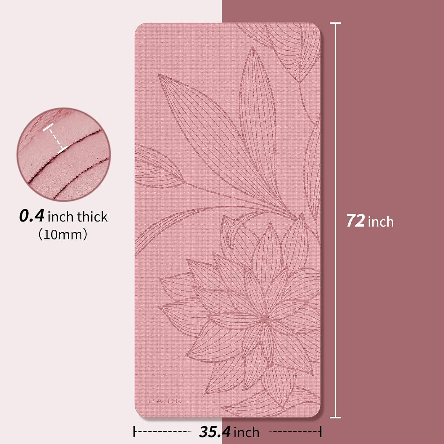 PAIDU Large Yoga Mat-72’x36’x0.4’ Extra Width & Thick,Comfortable,Non-Slip Exercise Mat-Works Great on All Floor for Stretching,Yoga Studio,Gym or Home Workouts - Image 2