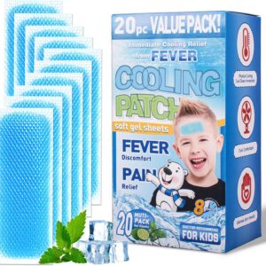 Cooling Gel Sheets for Forehead and Neck, Mint Scent - Single Pre-Moistened Patch 5 x 2 Inch, No Refrigeration Needed, Individually Wrapped, Non-Greasy, Portable for Adults and Kids