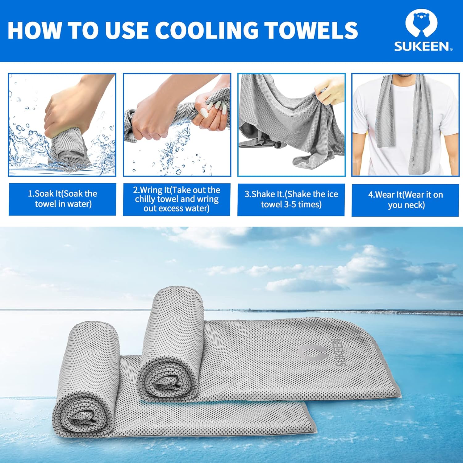 Sukeen 4 Pack Cooling Towels for Hot Weather 40"x12", Gym Towels for Men and Women, Soft Breathable Workout Towels for Yoga, Running, Sport, & More - Image 3