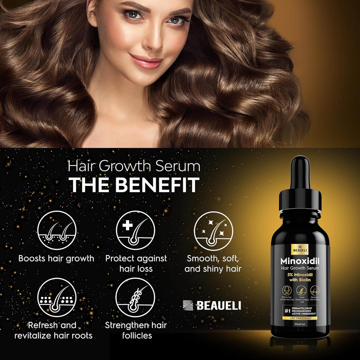 beaueli 5% Minoxidil for Men & Women Hair Growth, Beard Growth, Hair Loss Treatment, Unisex Adult 1oz - Image 3