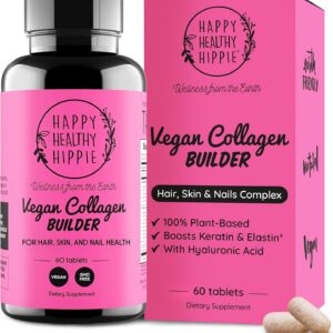Vegan Collagen Booster - Plant-Based Supplement for Hair, Skin, Nails + Connective Tissue - Hyaluronic Acid, L-Lysine, Gotu Kola - Vegetarian Collagen Builder - Non-GMO, Vegan, Gluten-Free, 60 Ct