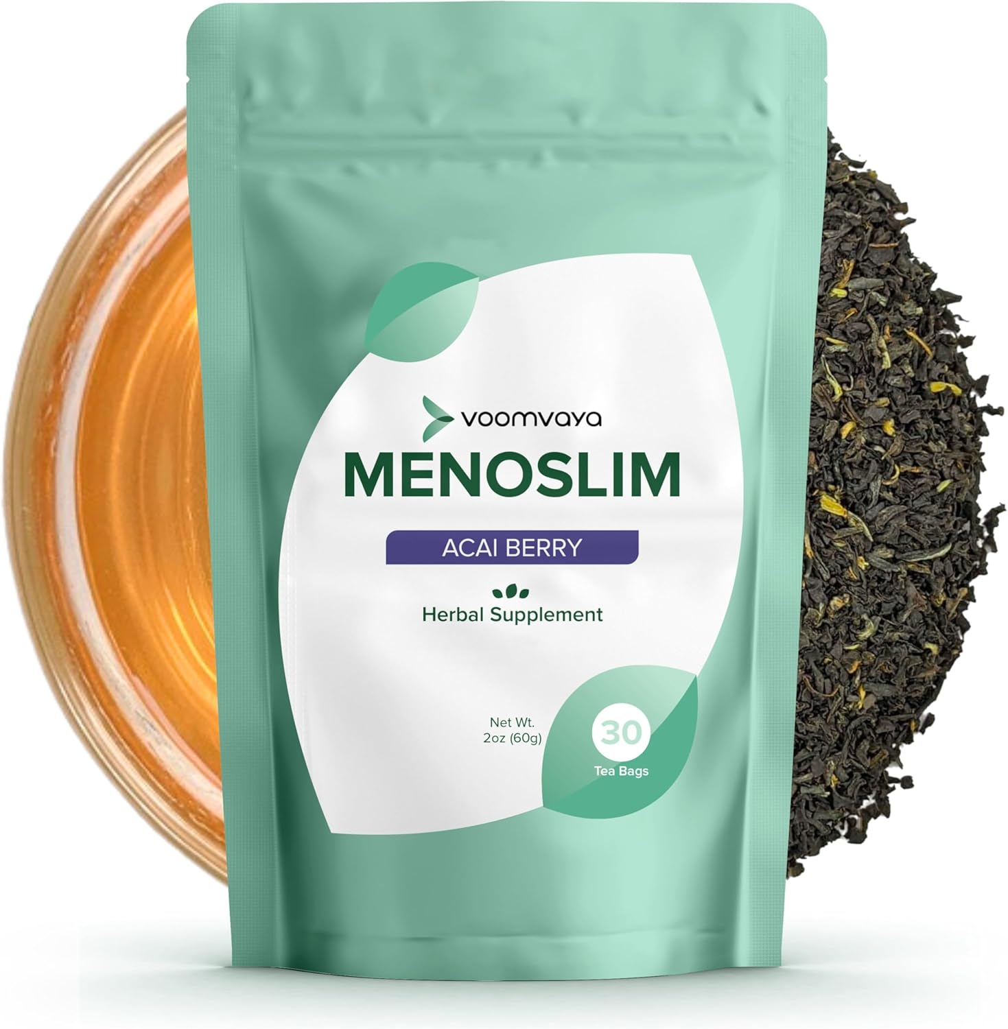 VoomVaya MenoSlim Tea – Menopause & Perimenopause Supplement for Women – Supports Healthy Metabolism & Overall Wellness – Acai Berry Flavor – 30 Tea Bags