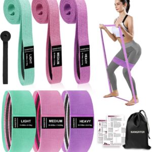 KANGFITER Long and Short Fabric Resistance Bands with Door Anchor, Non-Slip Stretch Booty Bands for Working Out Women & Men, Loop Exercise Elastic Bands for Home Physical Therapy Yoga Pilates