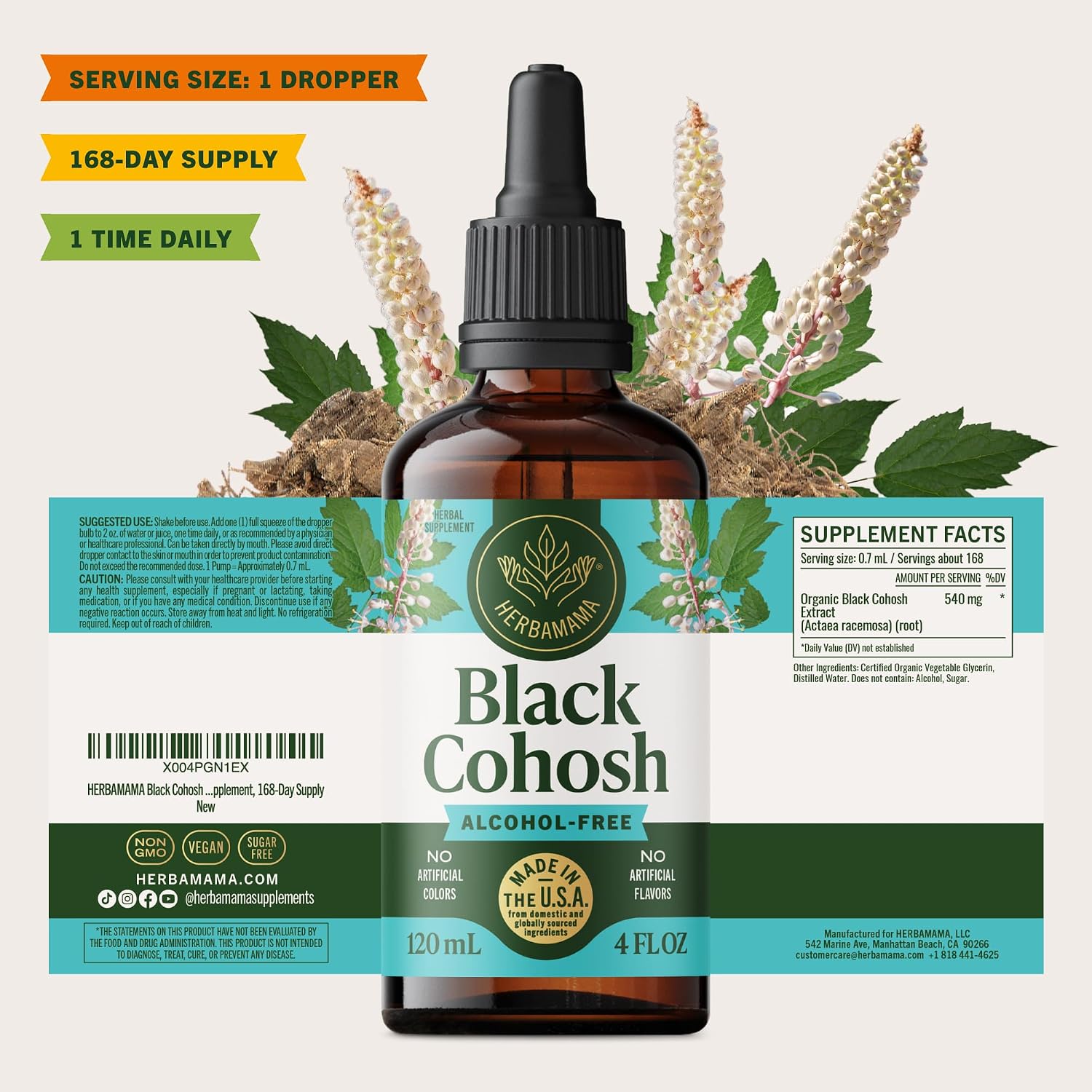 HERBAMAMA Black Cohosh for Menopause Hot Flashes – Black Cohosh Supplements Women – Women’s Wellness & Hormonal Balance Support – Non-GMO, Alcohol & Sugar-Free Liquid Herbal Supplement, 168-Day Supply - Image 8