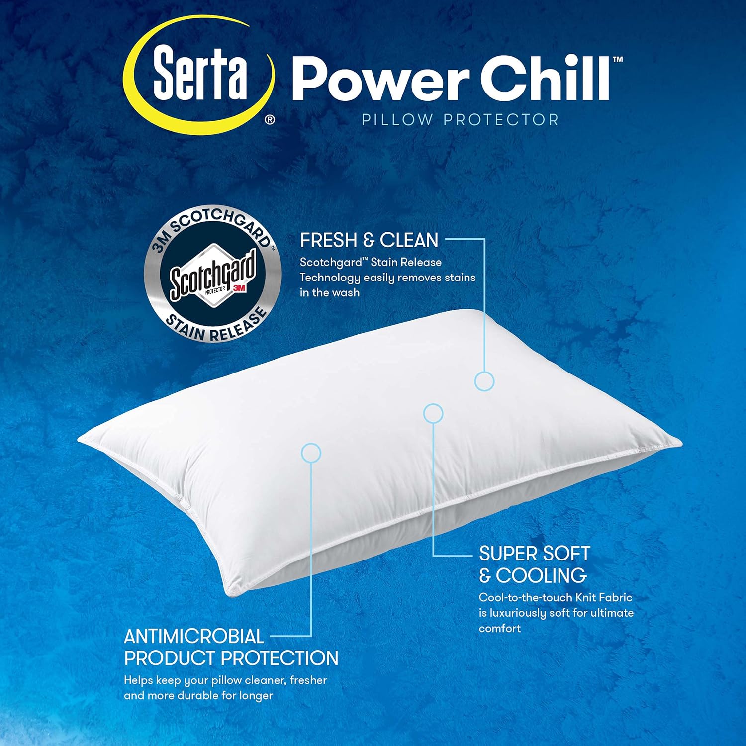 Serta Power Chill Cooling Pillow Protectors, Stain Resistant and Zippered Pillow Protector, Protects Pillow from Dust and Dirt (2 Pack), Standard/Queen, White - Image 5