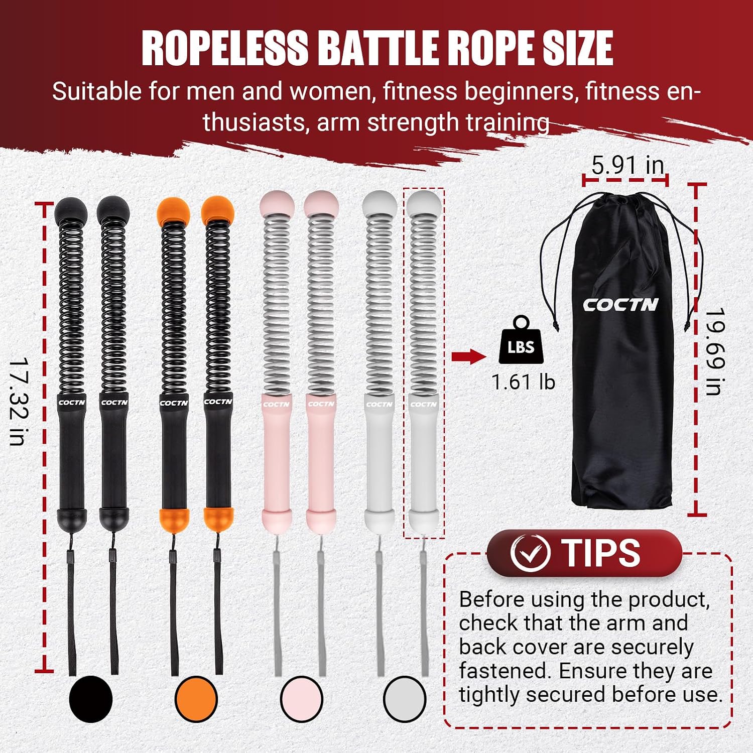 Weighted Ropeless Battle Ropes, Heavy Duty Portable Cordless Battle Ropes for Home Gym with Poster, Exercise Ropes for Strength Building, Cardio Fitness, Workout Equipment for Low-Impact Workout - Image 5