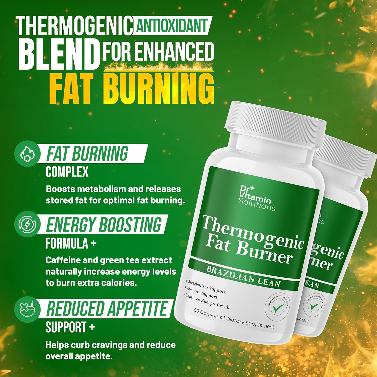 Thermogenic Fat Burner for Women and Men - Appetite Suppressant for Weight Loss - Includes Green Tea Extracts for Bloat Relief - Metabolism Booster - Pack of 2 - Image 3