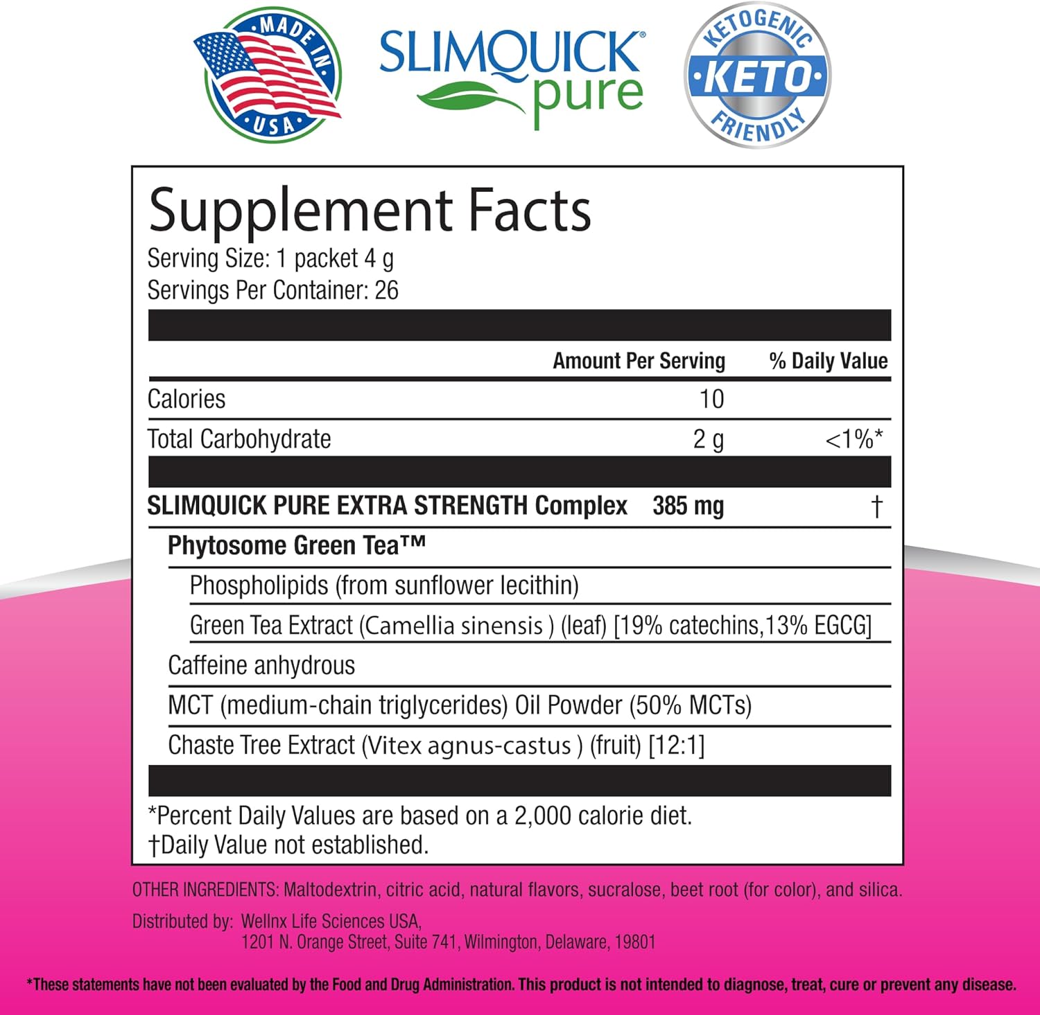 SlimQuick Pure 3X Extra Strength Drink Mix Packets, Metabolism & Weight Management for Women, Helps in Fat Breakdown, with Green Tea, Caffeine, Chaste Tree, Rhodiola Extract - Pink Lemonade, 26 Count - Image 2