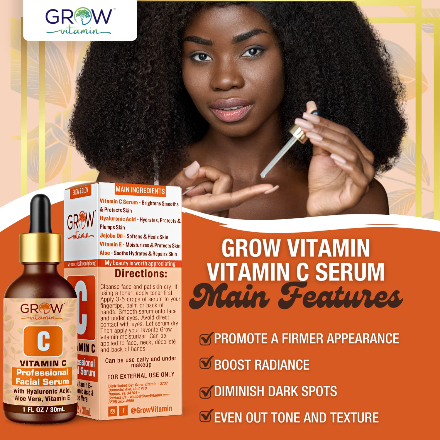 True Skin Vitamin C Serum for Face with Hyaluronic Acid, Vitamin E, Aloe Vera and Jojoba Oil, Hydrating & Brightening Serum for Anti Aging, Dark Spots, Fine Lines & Wrinkles, 1 fl oz - Image 4