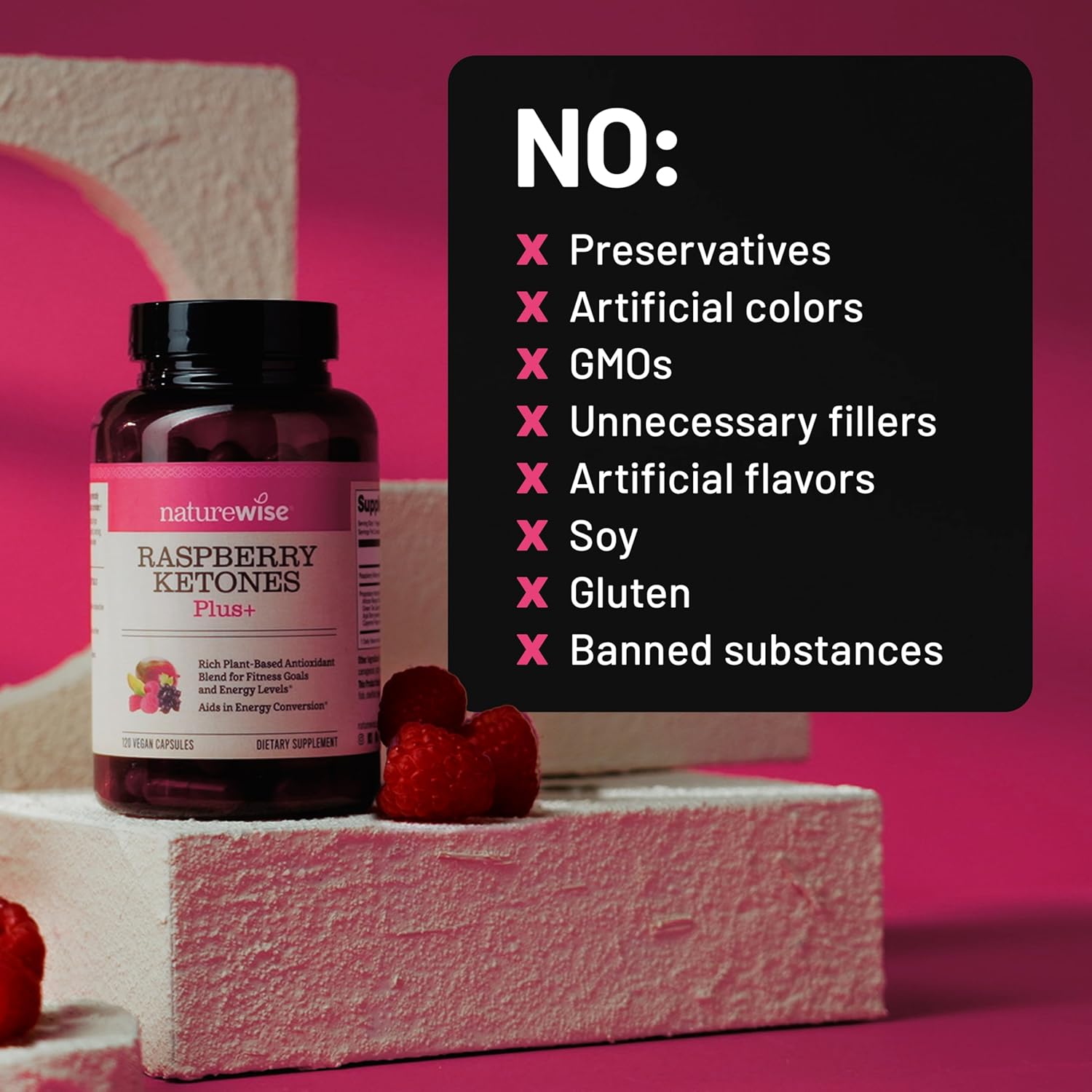 NatureWise Raspberry Ketones Plus with Green Tea Extract, Cayenne Pepper & Acai Berry - Supports Weight Management, Antioxidant Health & Energy Levels - Vegan & Gluten-Free - 120 Capsules - Image 8