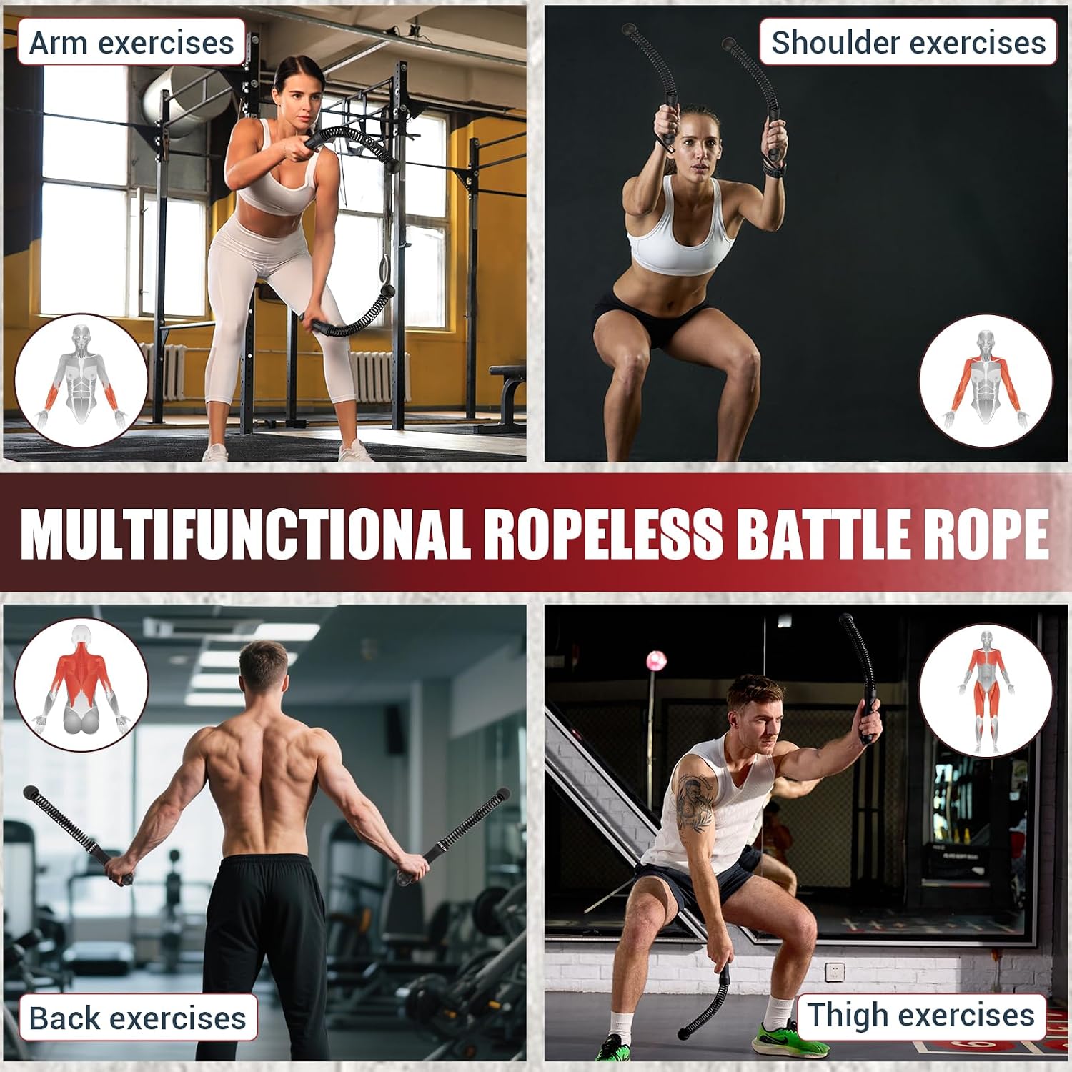 Weighted Ropeless Battle Ropes, Heavy Duty Portable Cordless Battle Ropes for Home Gym with Poster, Exercise Ropes for Strength Building, Cardio Fitness, Workout Equipment for Low-Impact Workout - Image 4