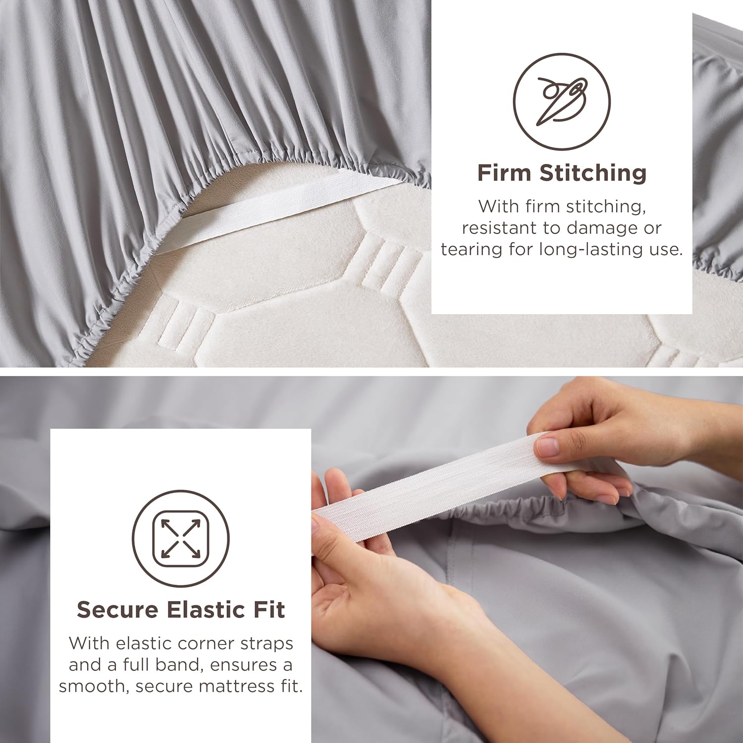 Bedsure Deep Pocket Queen Sheets Set - Fits Mattresses Up to 21 Inches Thick - 4 Piece GentleSoft Bed Sheets, Moisture Wicking, Soft & Cooling Bedsheet & Pillowcases, Easy & Secure Fit, Light Grey - Image 4