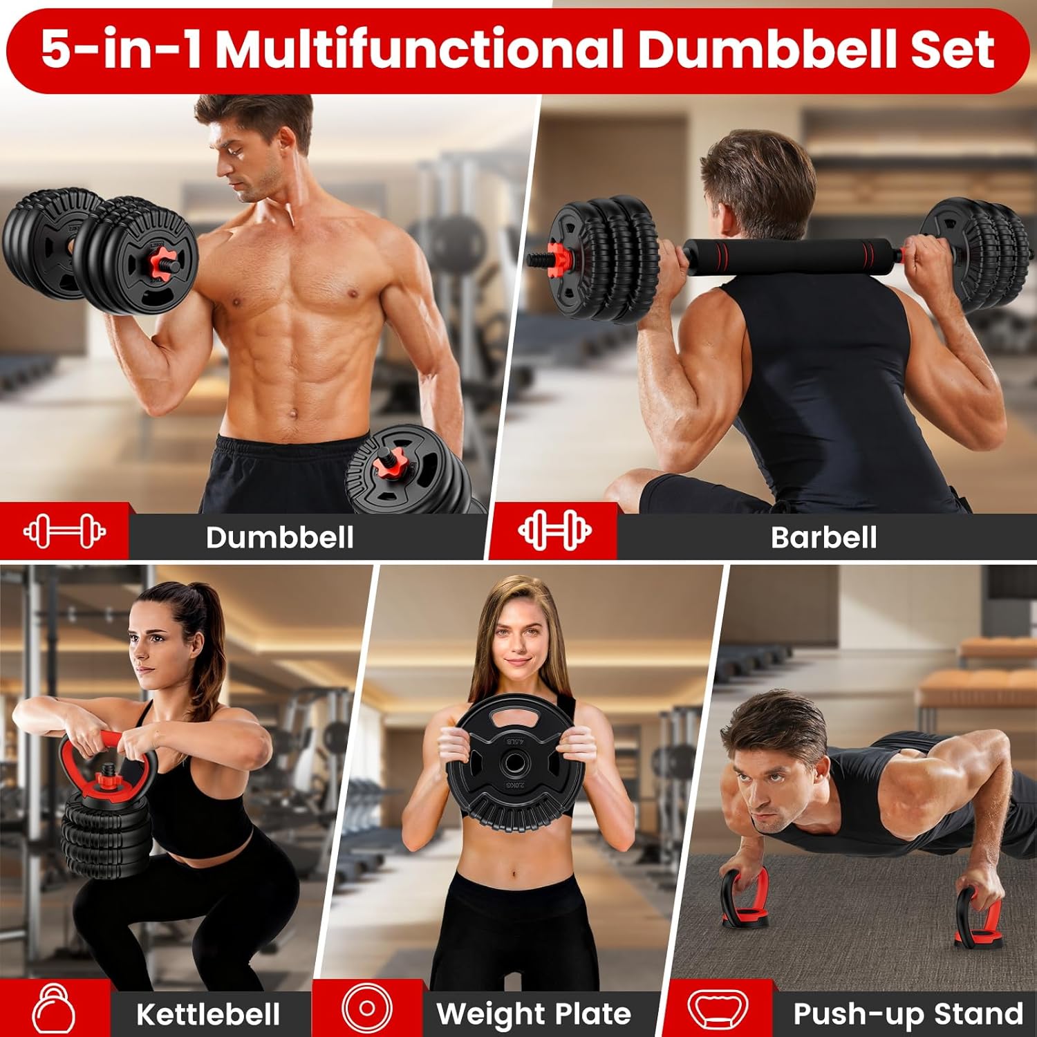 Adjustable Dumbbell Set, 22/33/45/70/90lbs Free Weight Set with Connector, 5-in-1 Dumbbell Set for Barbells, Kettlebells, Push up Stand, Weight Plate, Fitness Exercises for Home Gym Suitable Men/Women - Image 3