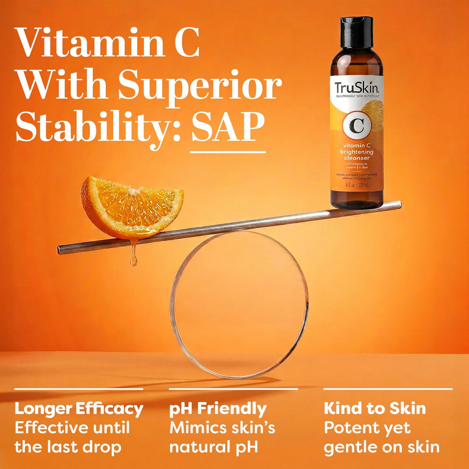 TruSkin Vitamin C Face Wash Cleanser - Brightening Facial Cleanser with Vitamins C & E, Rosehip Oil, Aloe Vera & MSM - Gently Cleanses, Refreshes & Supports Radiant Skin - 4 fl oz - Image 6