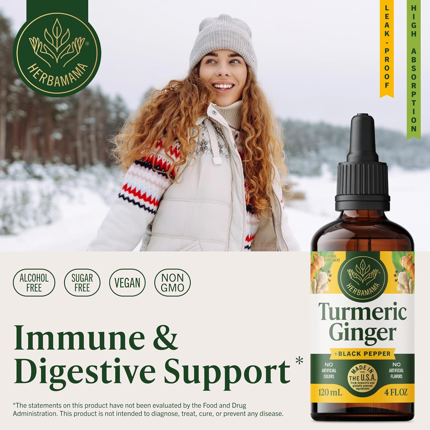 HERBAMAMA Turmeric and Ginger Supplement – Turmeric with Black Pepper & Ginger Root for Digestive Health – Turmeric Ginger Supplements for Immune Support – Non-GMO, Alcohol & Sugar-Free, 56-Day Supply - Image 2