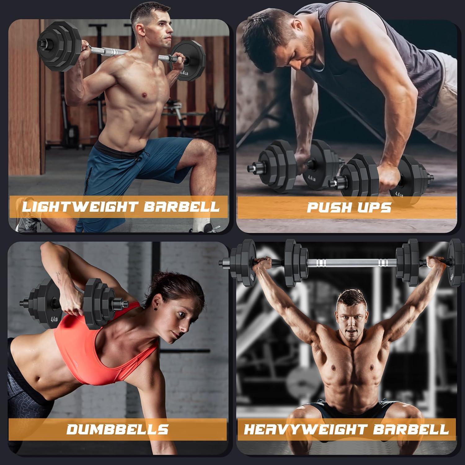 KISS GOLD Weights Dumbbells Set, Adjustable Dumbbell Sets 22Lbs 44Lbs 66Lbs 88Lbs with Solid Steel, Barbell Free Weight Set with Connector Workout Home Gym Equipment for Men Women Strength Training Shaping - Image 5