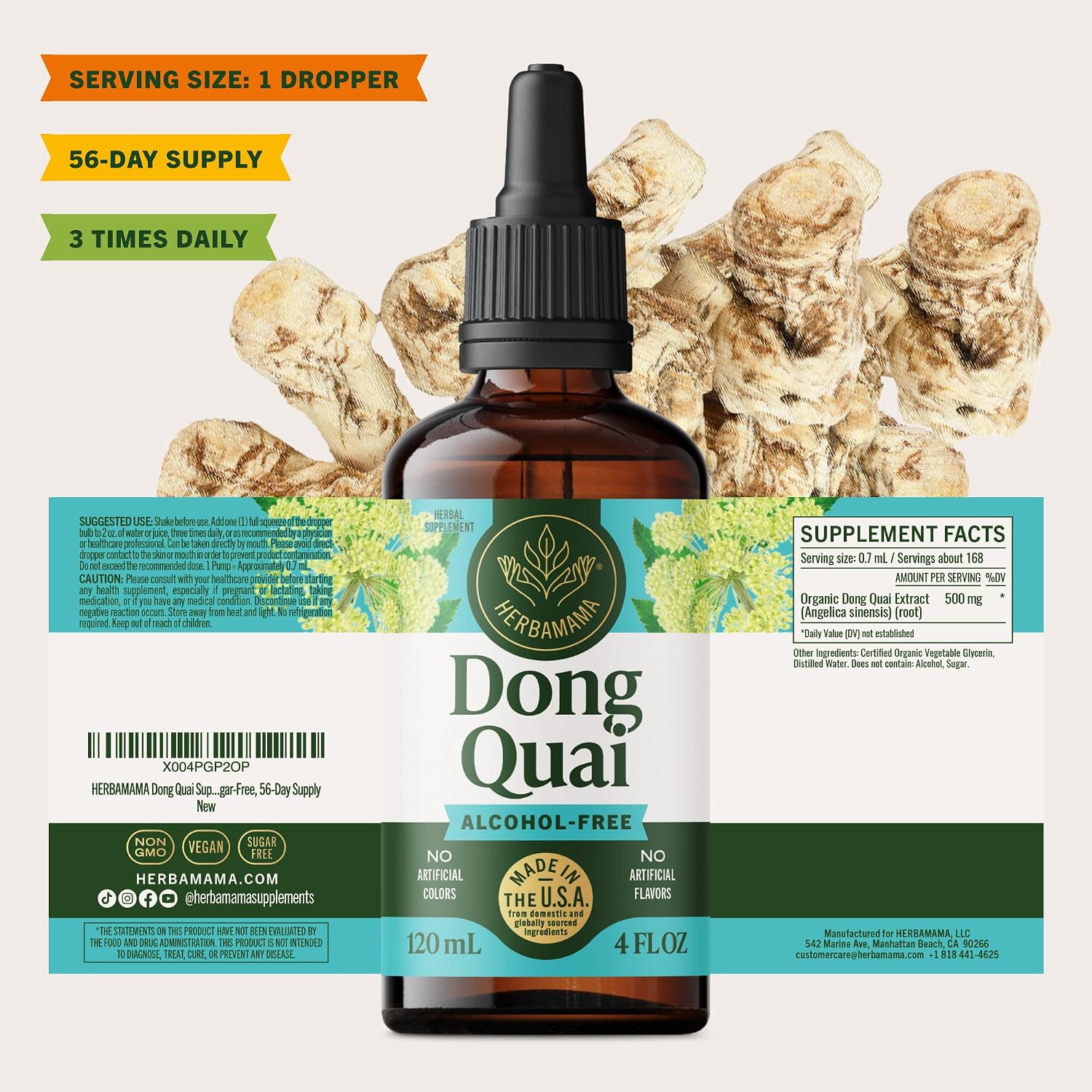 HERBAMAMA Dong Quai – Menopause Supplements for Women – Angelica Root for Hormone Balance & PMS Relief* – Vegan, Non-GMO, Alcohol & Sugar-Free, 56-Day Supply - Image 8