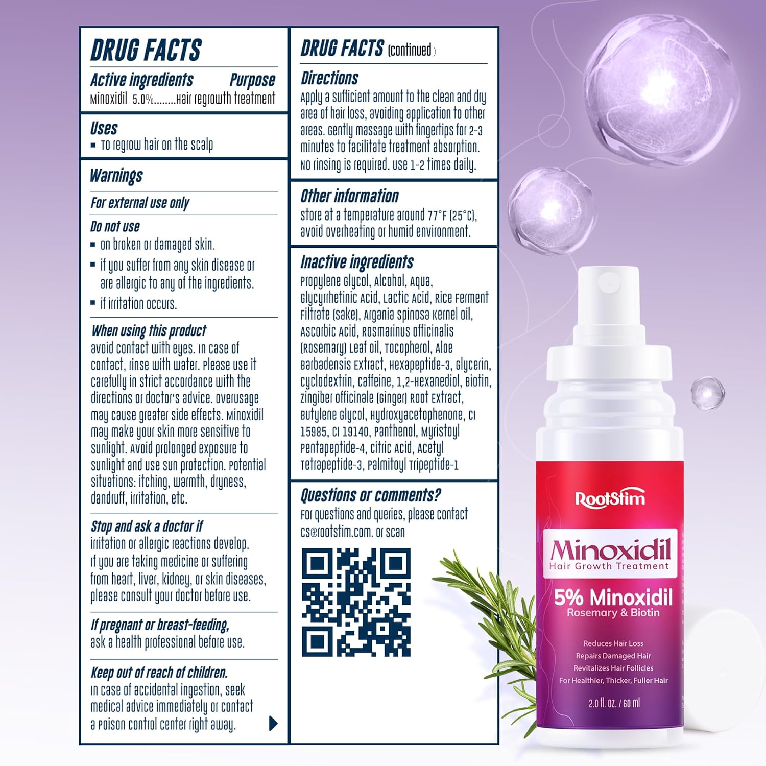 Women's 5% Minoxidil Spray for Hair Growth: 2-Pack RootStim Extra Strength Minoxidil with Rosemary & Biotin for Thinning Hair Regrowth and Fuller Hair - 60ML Each - Image 8