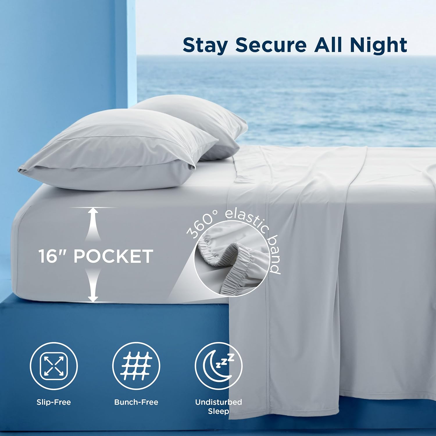 Bedsure Cooling Sheets for Hot Sleepers, Silver Infused Bed Sheets, Q-Max>0.46, Luxury Soft & Silky Smooth Queen Sheet Set, Deep Pocket Up to 16 Inches, 4 Pieces for Kids, Women, Men, Light Grey - Image 6