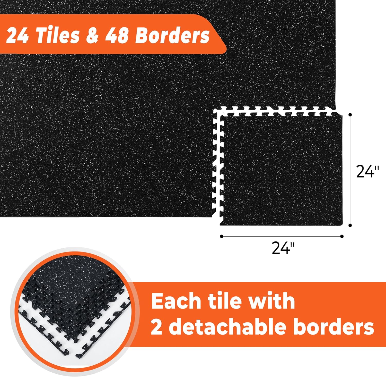 SUPERJARE 0.4'' Thick 24 Pcs 96 Sq Ft Rubber Top Exercise Equipment Mats, High Density EVA Foam Mats with Rubber Top, Interlocking Gym Flooring for Home Gym, Protective Workout Mat, Black/Grey - Image 7