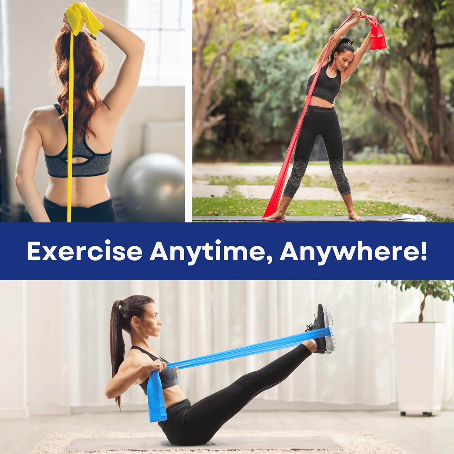 RMS Resistance Bands with Instruction Guide & Carry Bag - Latex Free Exercise Band for Working Out, Physical Therapy, Rehab, Stretch, Yoga & Pilates, Set of 3 - Image 3