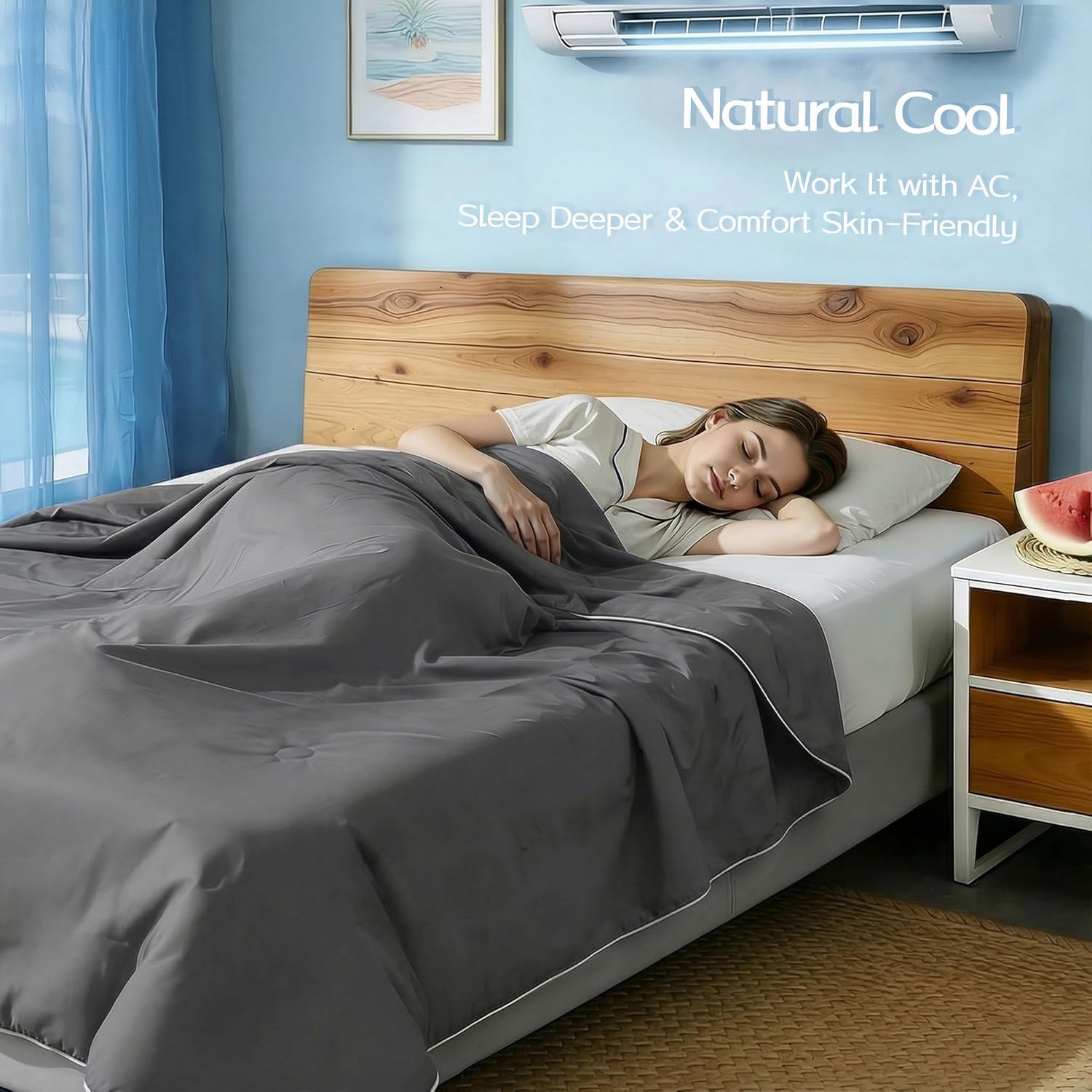 Cooling Comforter Full/Queen Size with Tencel™ Fill, Cooling Blankets for Hot Sleepers & Night Sweats,Double-Sided Cold Blanket All Season Breathable Lightweight Duvet, 90x90 Inches, Grey - Image 8