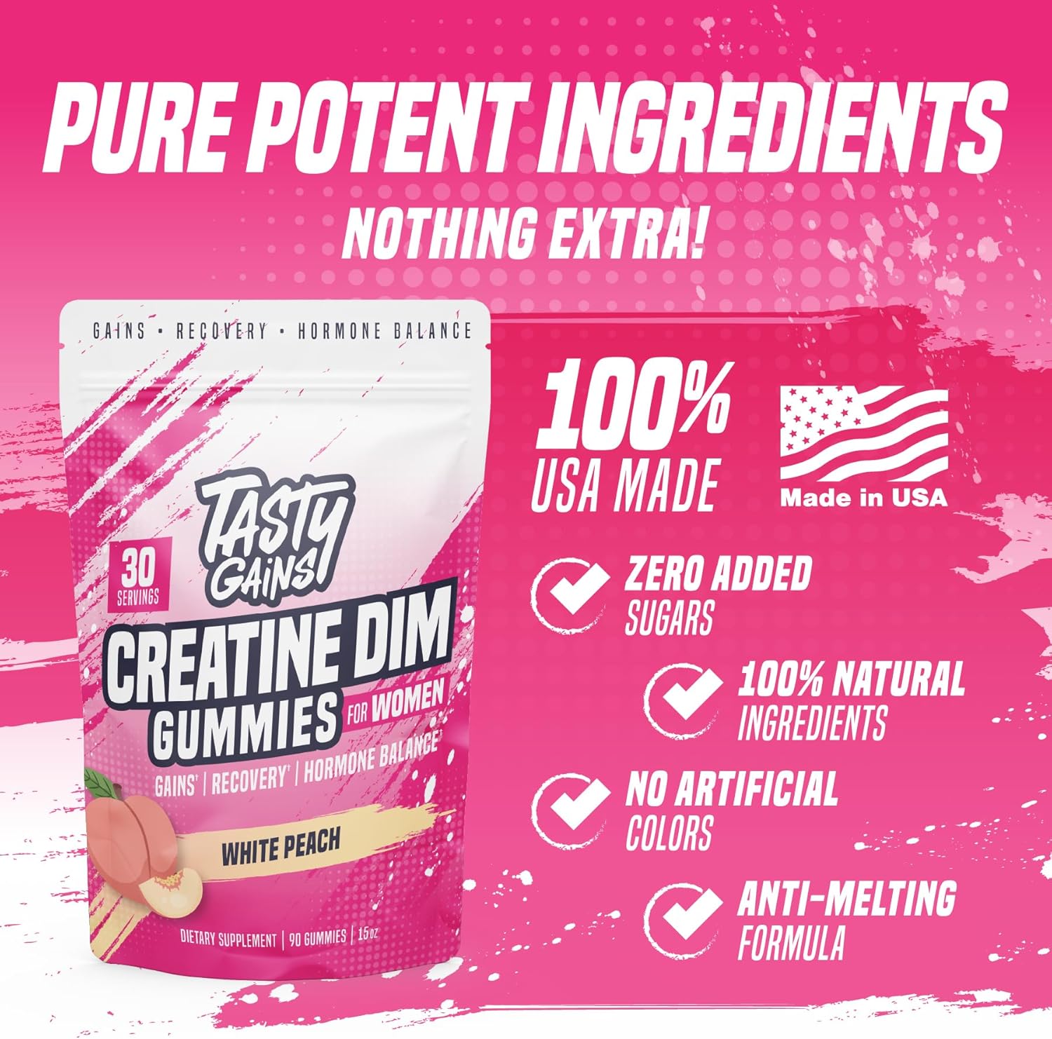 Creatine Gummies for women | 3g Creatine Monohydrate Per Serving | DIM Supplement 100 mg | Estrogen Balance for Women | Hormonal Acne, Hormone Balance, Glute Builder (90 Count, White Peach) - Image 4