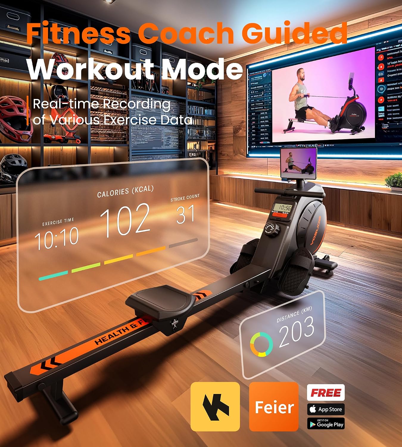 YOSUDA Rowing Machine for Home, Magnetic Rower Machine for Beginners to Athletes, Use with Resistance Adjustment Function, Bluetooth, App Supported, LCD Monitor, and Comfortable Seat Cushion - Image 4