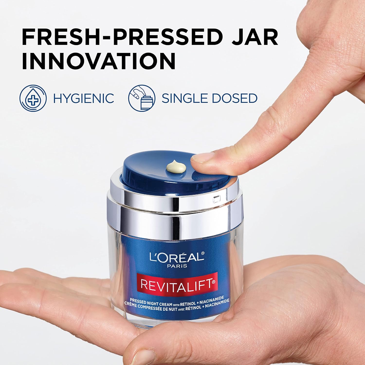 L'Oreal Paris Revitalift Pressed Night Cream, Retinol + Niacinamide, Reduces Wrinkles, Fragrance Free, 1.7 oz + Serum Sample - Image 6