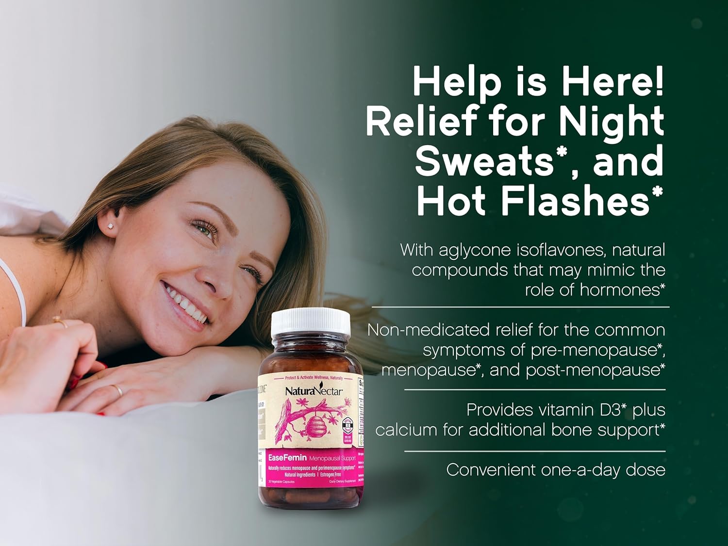 NaturaNectar - EaseFemin Menopausal Support Supplements for Women - Estrogen-Free Red Bee Propolis Capsules for Hot Flashes & Night Sweats - Natural and with Proprietary Calming Herbal Blend (30pcs.) - Image 3