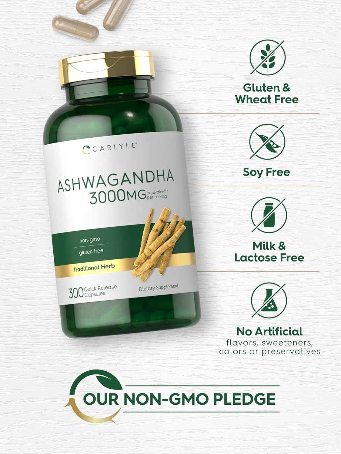 Carlyle Ashwagandha Supplement for Women and Men | 300 Capsules | Herb Root Extract with Black Pepper | Non-GMO and Gluten Free - Image 5