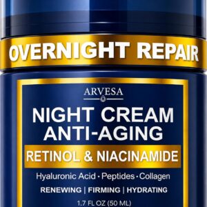Night Cream for Women Anti Aging - Night Moisturizer for Face with Retinol, Peptides, Niacinamide - Anti-Wrinkle, Firming & Hydrating Skin Care - Fragrance-Free, Non Greasy Overnight Face Cream