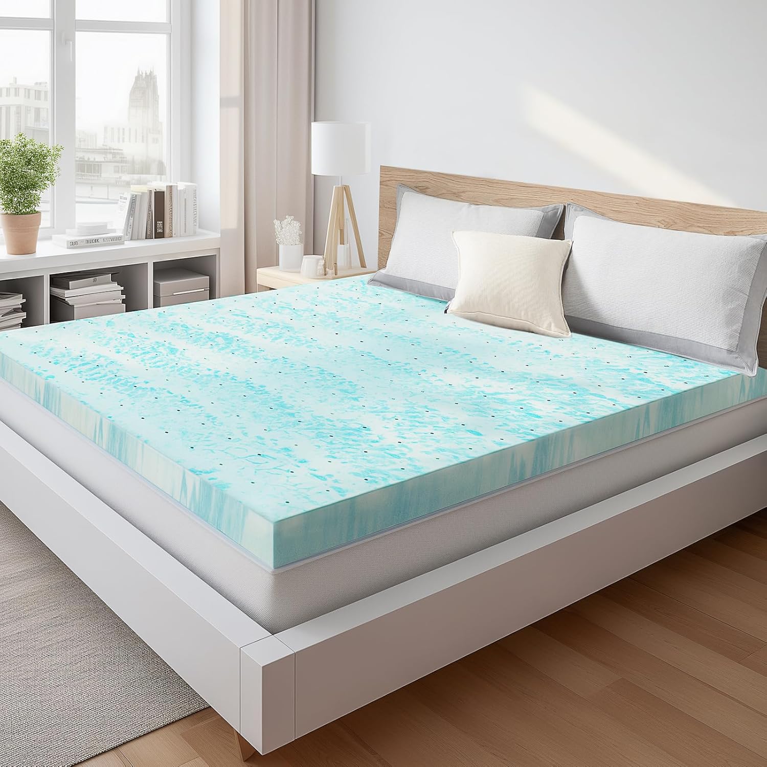 Sweetcrispy Mattress Topper King, 4 Inch Thick Memory Foam Gel Infused Cooling Toppers Pad for King Size Bed, Sleeper Sofa, RV, Camper, CertiPUR US Certified, Ventilated and Breathable