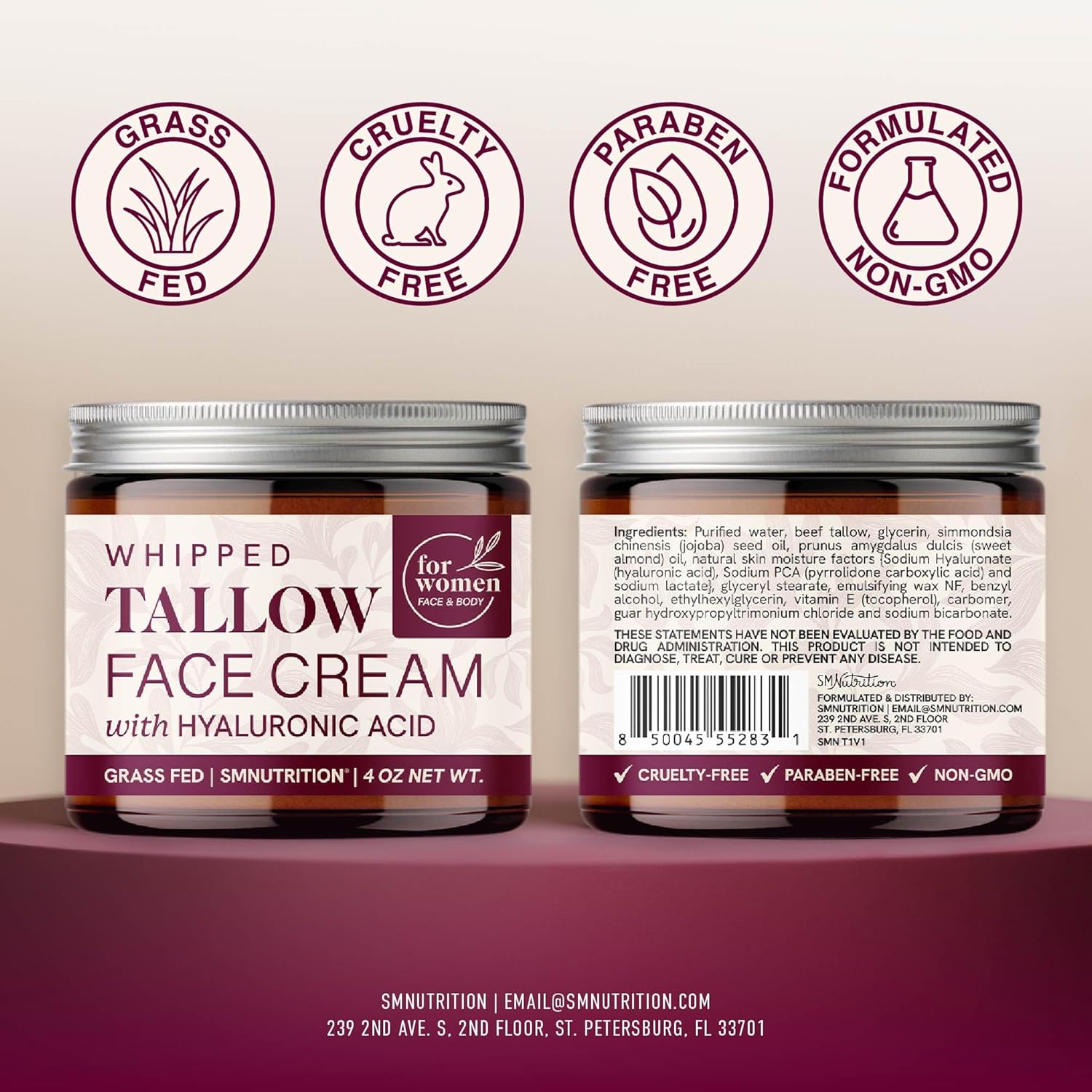 Beef Tallow Face Moisturizer for Women | With Hyaluronic Acid | Hydrating Whipped Beef Tallow for Skin Care for Women | With Jojoba & Sweet Almond Oil | Paraben & Cruelty-Free, Non-GMO | 4 oz - Image 5