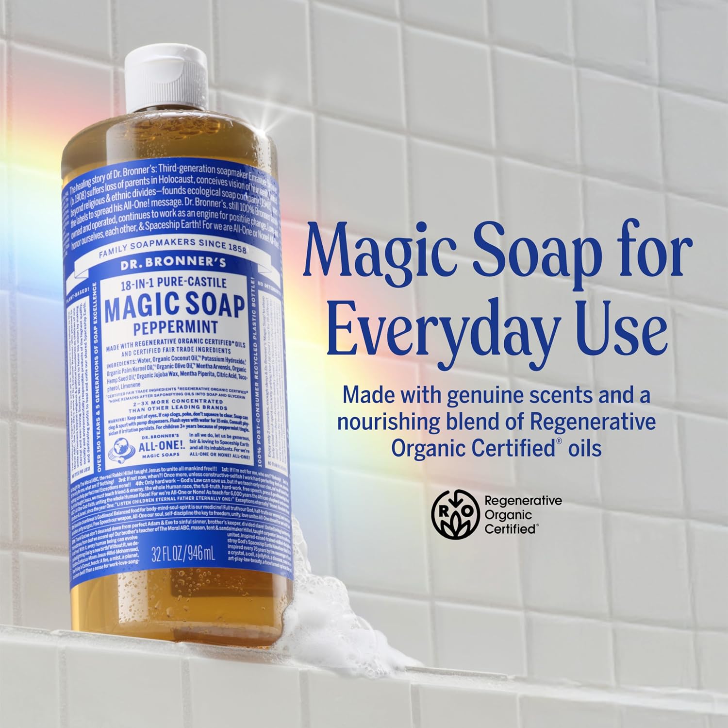 Dr. Bronner's Pure-Castile Liquid Soap - Peppermint 32oz - Image 2