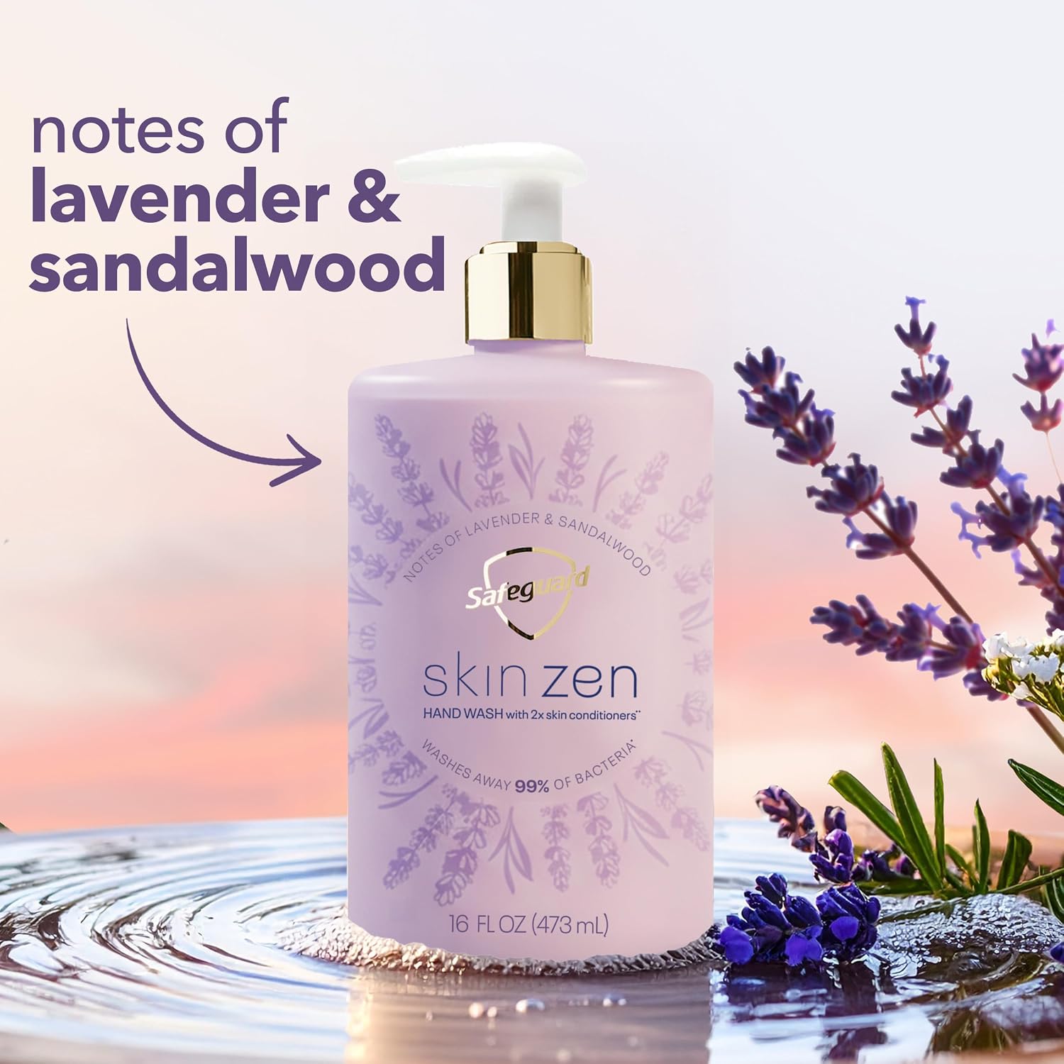 Safeguard Liquid Hand Soap, Skin Zen, Washes Away 99% Bacteria, Made with Natural Moisturizers & 2X Skin Conditioners, Safeguarding Families, PH Balanced Formula, Lavender & Sandalwood Scent, 16 oz - Image 4