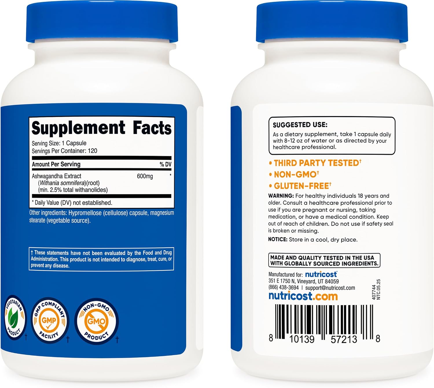 Nutricost Ashwagandha Herbal Supplement 600mg, 120 Capsules - Vegetarian, Non-GMO, Gluten Free, Ashwagandha Root - Image 4