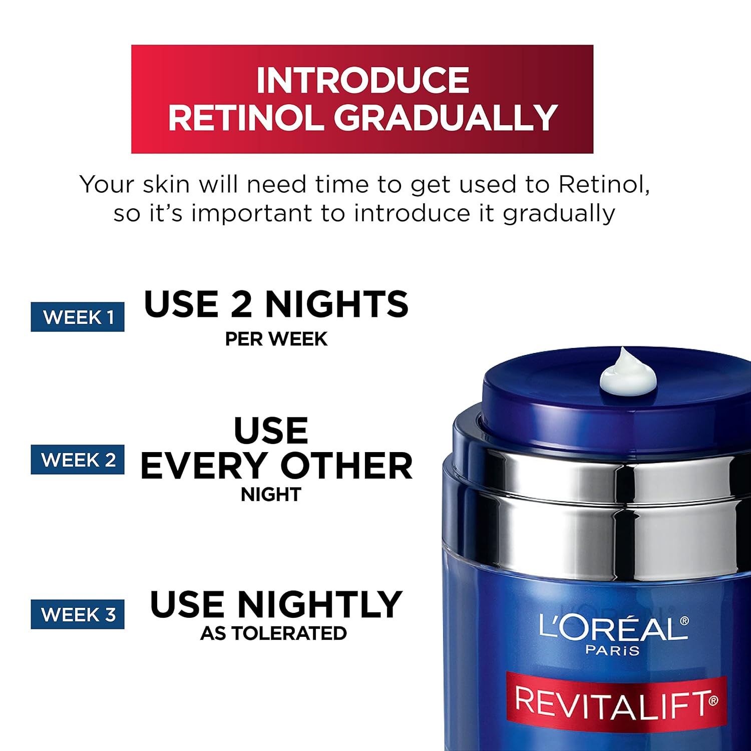 L'Oreal Paris Revitalift Pressed Night Cream, Retinol + Niacinamide, Reduces Wrinkles, Fragrance Free, 1.7 oz + Serum Sample - Image 4