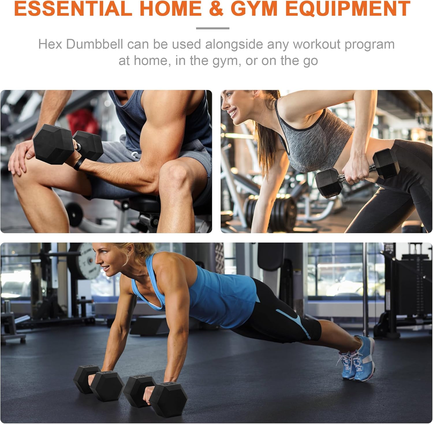 Fitvids Rubber Encased Hex Dumbbell Set Contoured Handle for Muscle Toning, Strength Building & Full Body Workout, 60LB, 100LB, 150LB and 550LB Set - Image 7