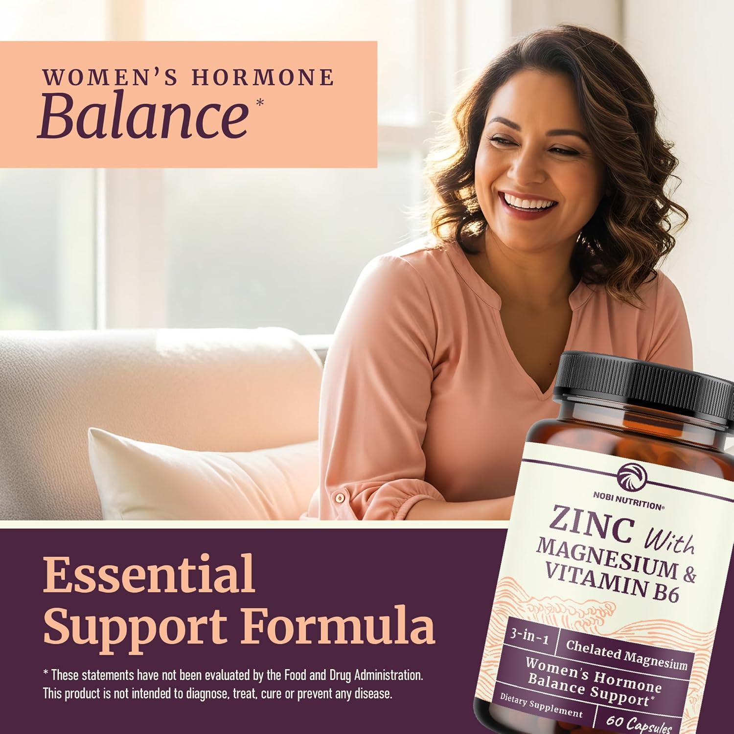 Zinc and Magnesium Supplement with Vitamin B6 | Women’s Hormone Balance, Menstrual Cycle & Immune Support | High Absorption Chelated Magnesium Glycinate with Zinc Picolinate and VIT B6 | 60 Ct - Image 4