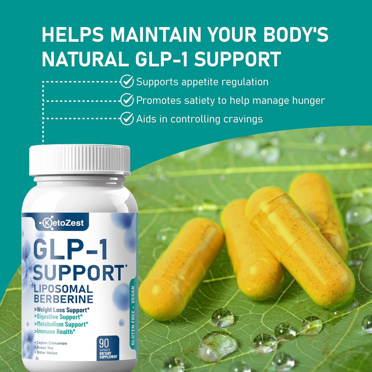 GLP-1 Support Weight Loss Supplement - 15-in-1 GLP1 Support for Weight Management Appetite Suppressant Fat Burn for Women Men - with Liposomal Berberine HCl Bitter Melon Citrus Bergamot - Image 3