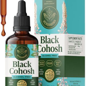 HERBAMAMA Black Cohosh for Menopause Hot Flashes – Black Cohosh Supplements Women – Women’s Wellness & Hormonal Balance Support – Non-GMO, Alcohol & Sugar-Free Liquid Herbal Supplement, 168-Day Supply
