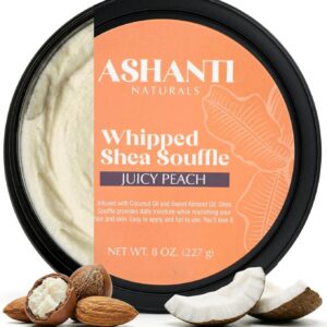 Ashanti Naturals Scented Whipped Shea Butter for Skin | African Body Butter for Women w/Coconut, Almond Oil (Juicy Peach Souffle, 8 oz)