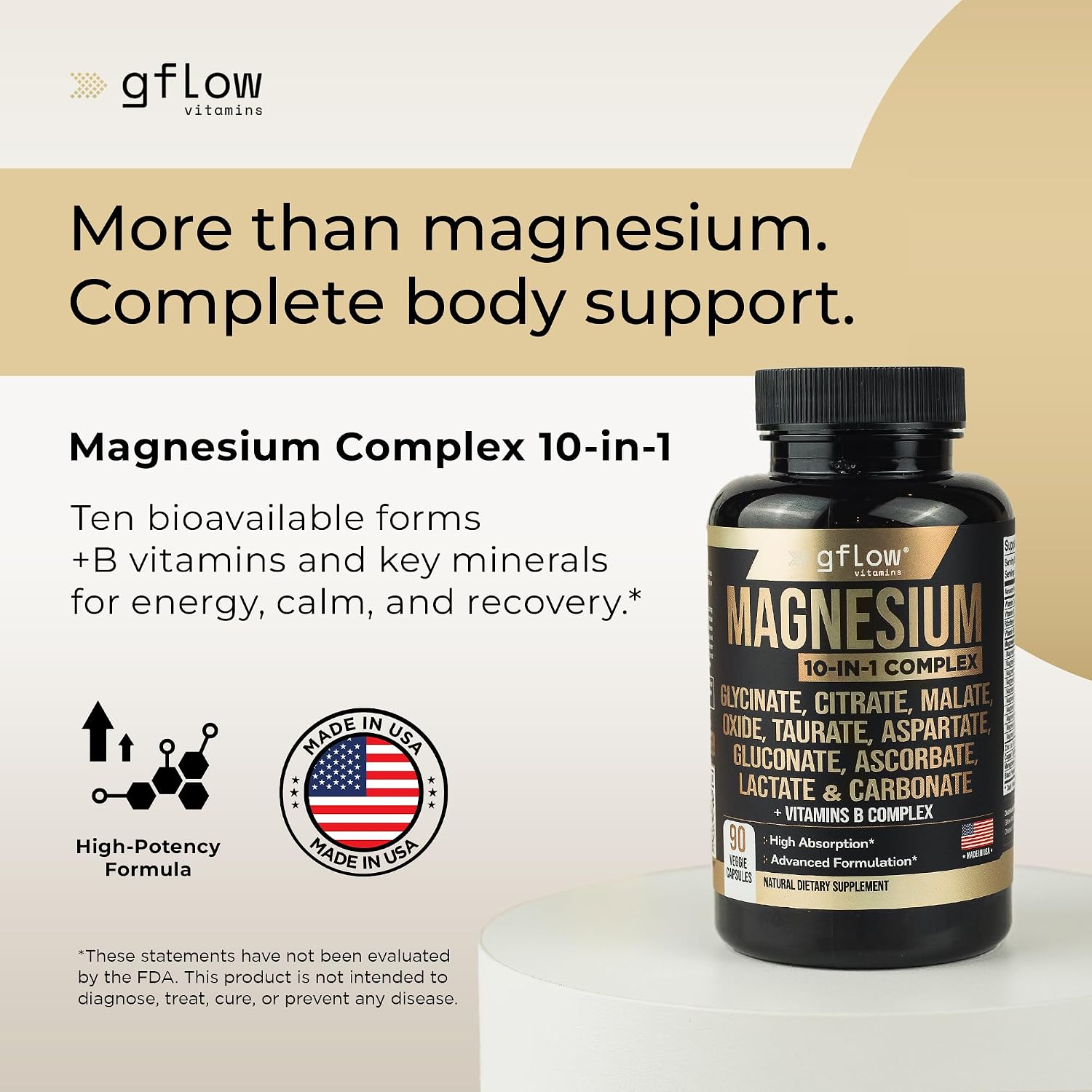 gflow vitamins Magnesium Complex Supplement - 10 Active Forms, Glycinate, Citrate, Malate, Oxide, Taurate, Aspartate, Gluconate, Ascorbate, Lactate, Carbonate, Plus More with Vitamin C B1 B2 B6 B12 - Image 2