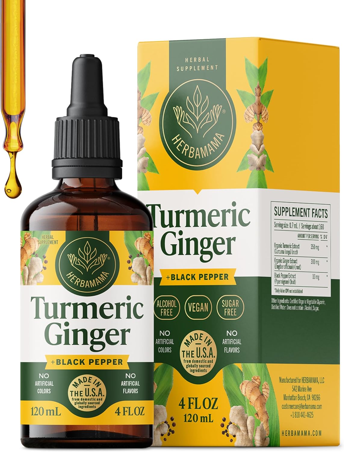 HERBAMAMA Turmeric and Ginger Supplement – Turmeric with Black Pepper & Ginger Root for Digestive Health – Turmeric Ginger Supplements for Immune Support – Non-GMO, Alcohol & Sugar-Free, 56-Day Supply