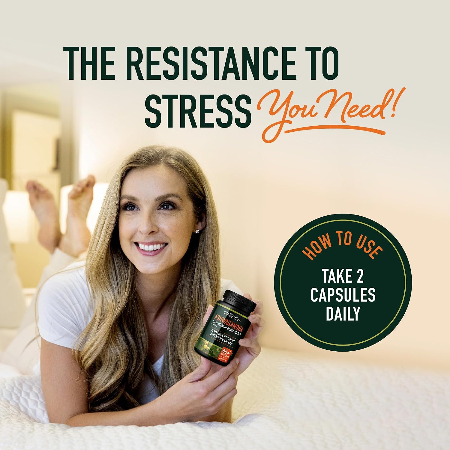 Ashwagandha Supplement 1300mg for Stress Resistance & Energy Boost | High Absorption Adaptogen from Root Powder with Black Pepper | Stress-Related Fatigue Support | Non-GMO | 120ct, 2-Month Supply - Image 5