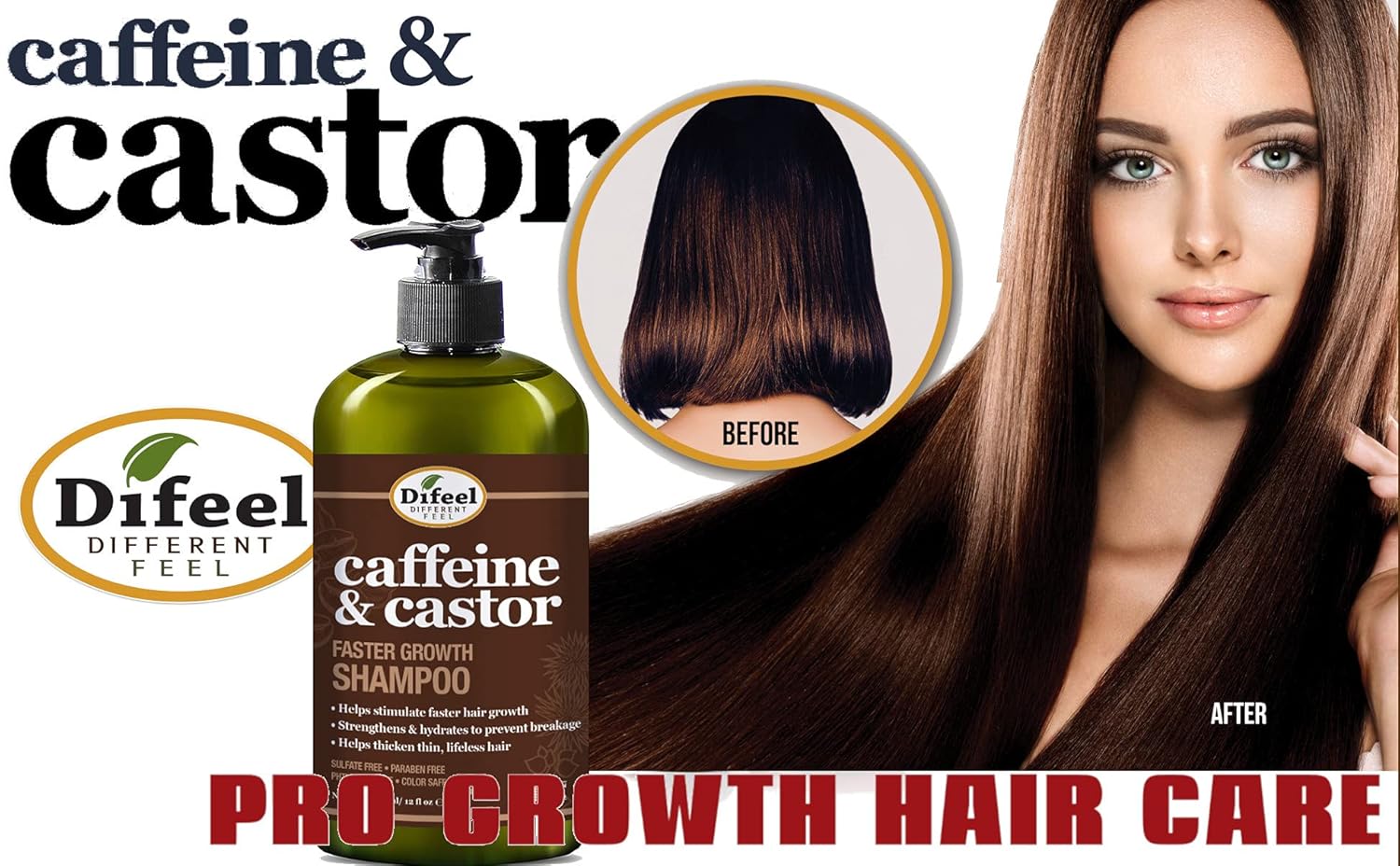 Difeel Caffeine & Castor Faster Growth Shampoo 12 oz., Made with Castor Oil for Hair Growth, Sulfate Free Shampoo - Image 7