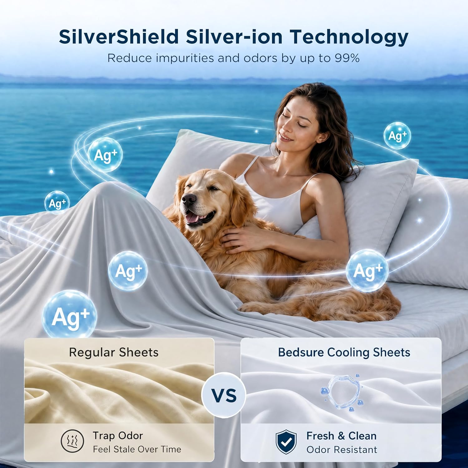 Bedsure Cooling Sheets for Hot Sleepers, Silver Infused Bed Sheets, Q-Max>0.46, Luxury Soft & Silky Smooth Queen Sheet Set, Deep Pocket Up to 16 Inches, 4 Pieces for Kids, Women, Men, Light Grey - Image 3